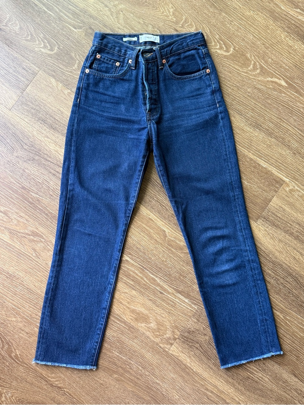 MANGO HAVANA Mid-Rise Straight Leg Cropped Cut off Women’s Jeans in Dark Blue